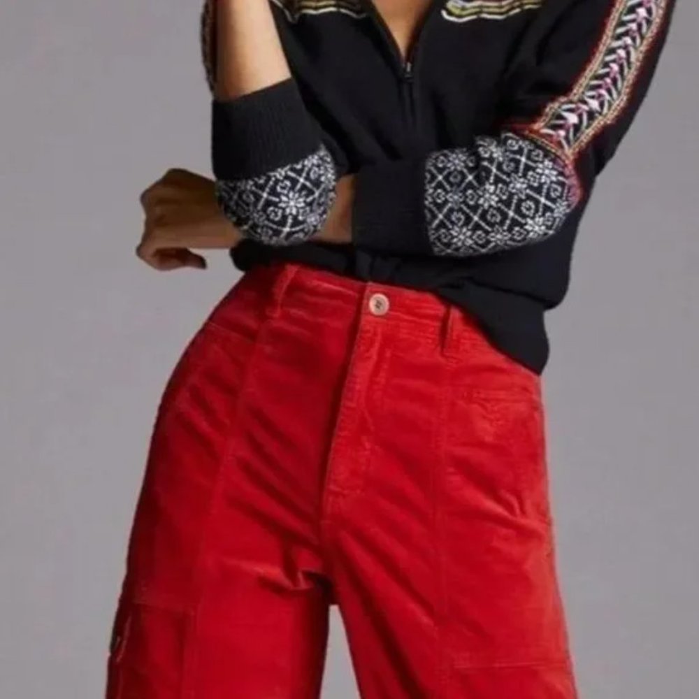 Anthropologie Tapered Corduroy Pants Red Size 8P NWT - Picture 3 of 9